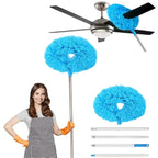 Blue fan duster head with screw-together extension rod sections