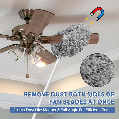 Ring-shaped duster wrapped around a ceiling fan blade, cleaning both sides at once